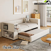 Bellemave® Twin Size Velvet Upholstered Daybed with Storage and Twin Trundle, USB Charging Ports - Bellemave